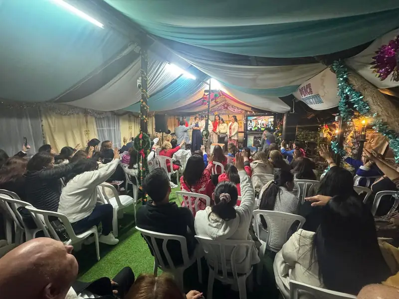 Worship under a tent at CK Tel Aviv, Israel
